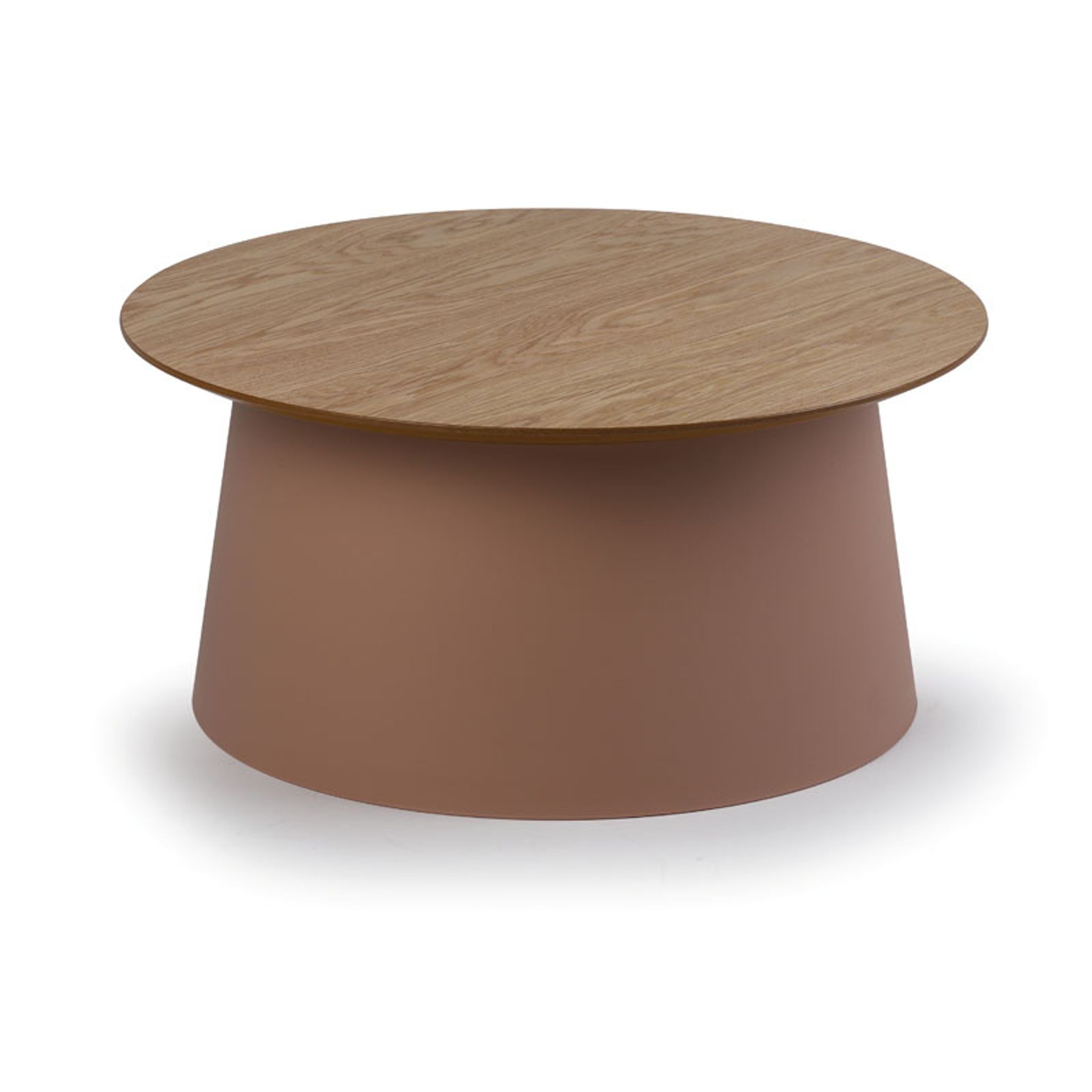 Plastikowy stolik kawowy SETA z drewnianym blatem, średnica 690 mm, ceglasty