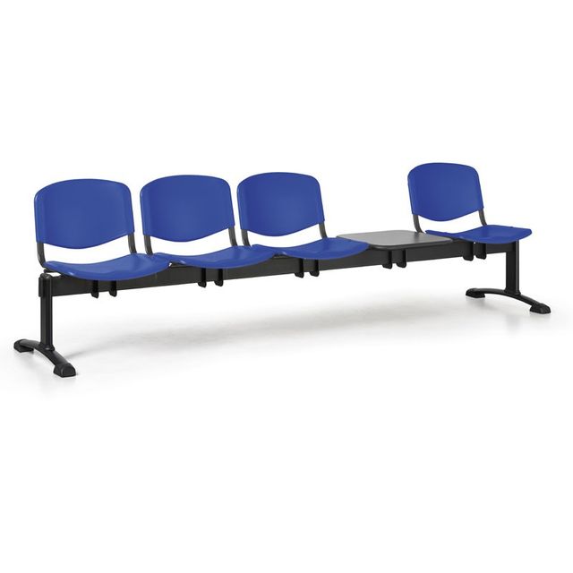 Plastová lavice do čekáren ISO, 4-sedák + stolek, černé nohy