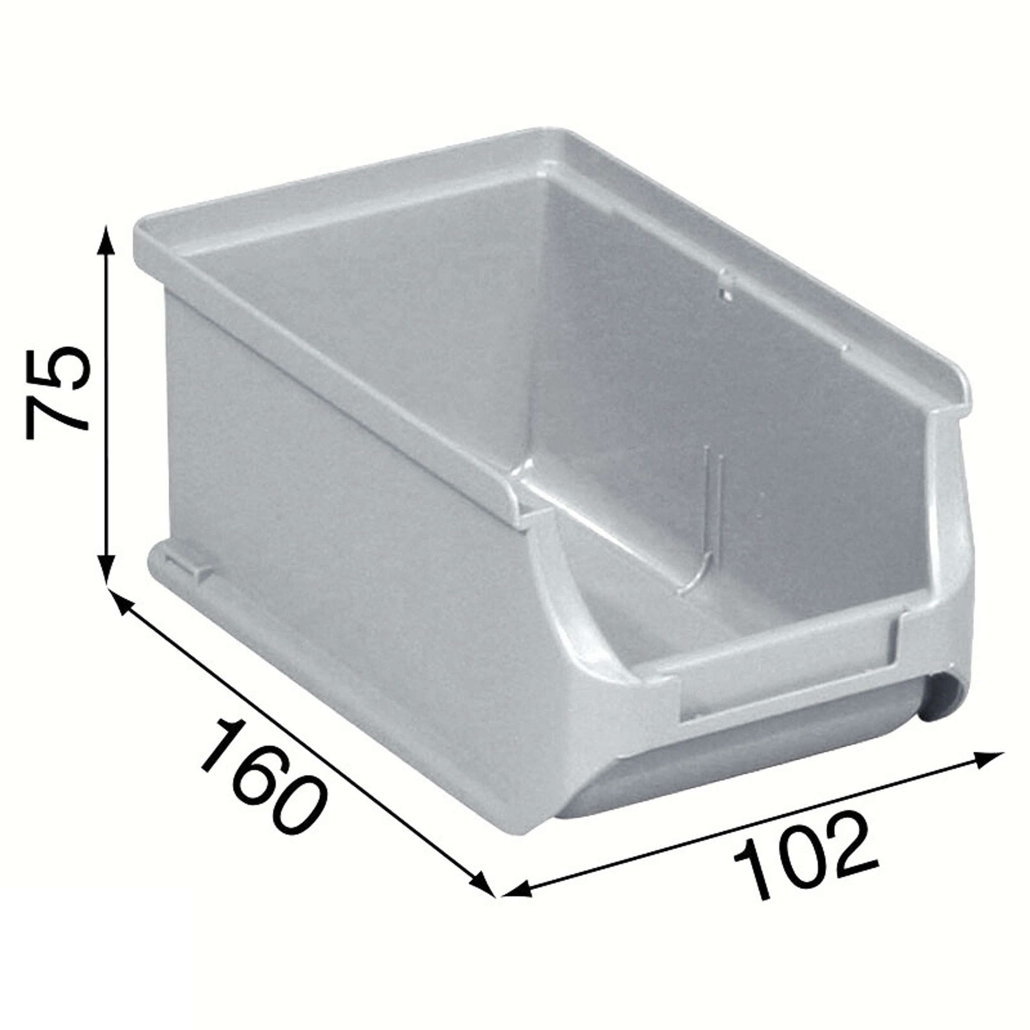 Plastové boxy PLUS 2, 102 x 160 x 75 mm, šedé, 24 ks