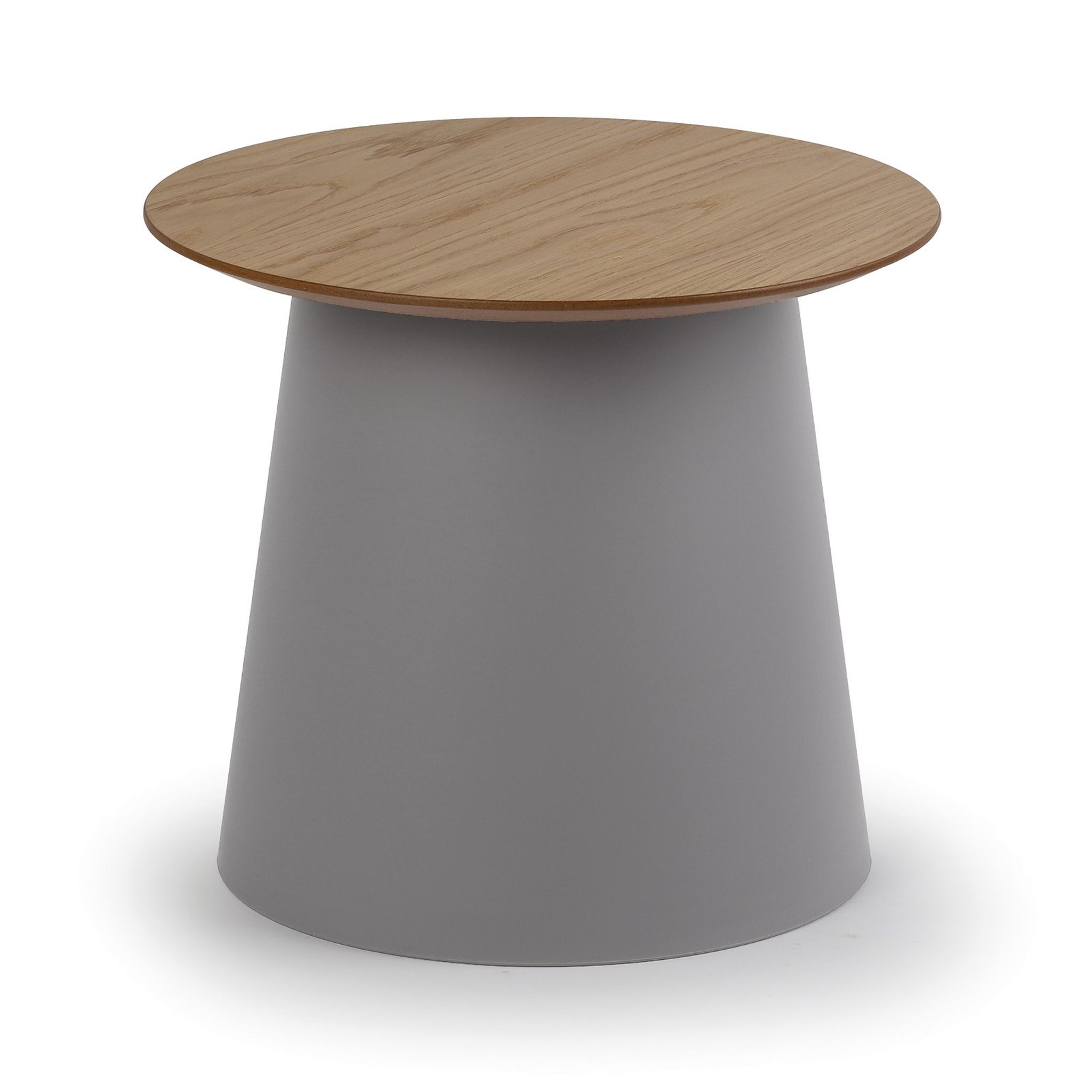 Plastový kávový stolek SETA s dřevěnou deskou, průměr 49 cm, dub/šedá
