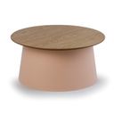 Plastový kávový stolek SETA s dřevěnou deskou, průměr 69 cm, dub/cihlová