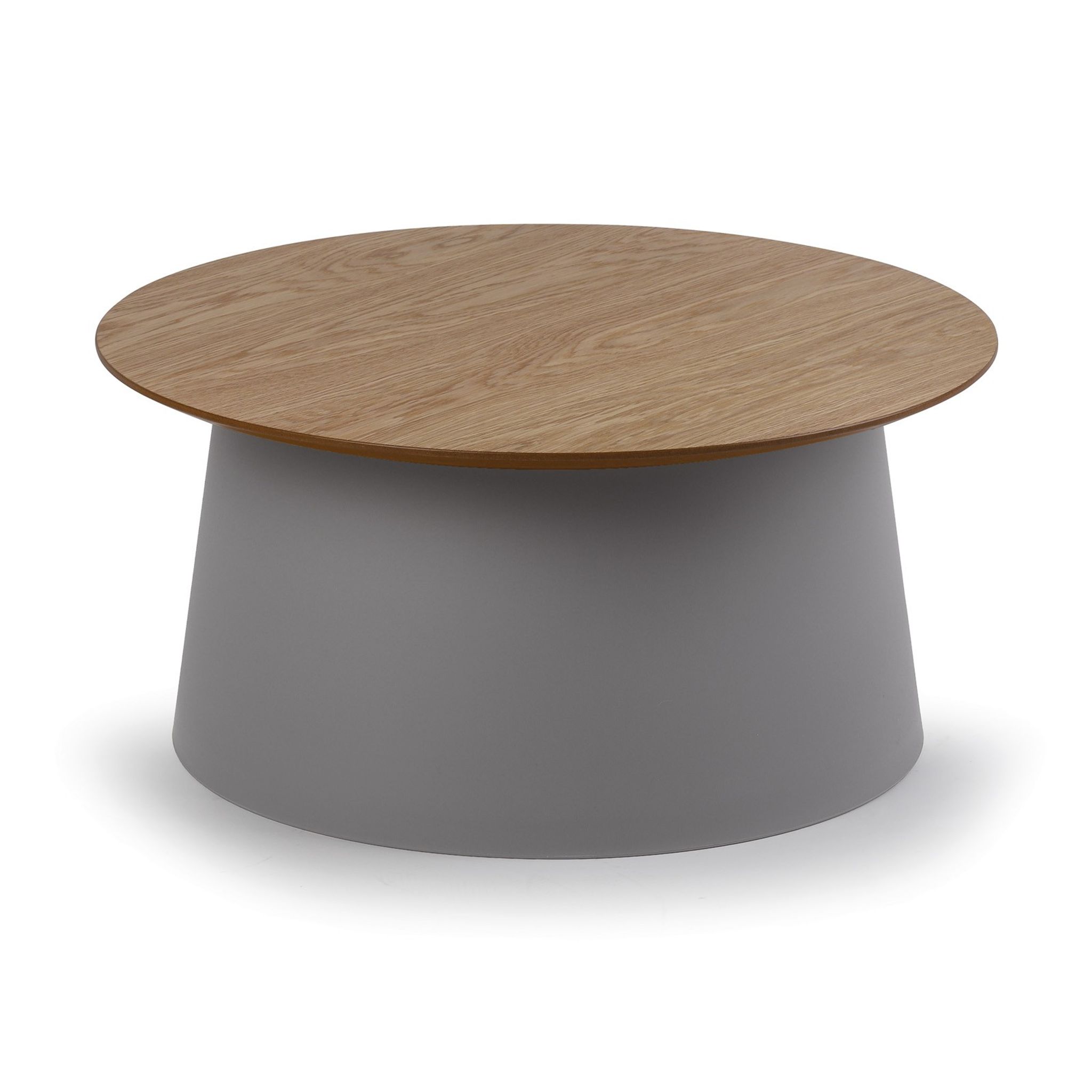 Plastový kávový stolek SETA s dřevěnou deskou, průměr 69 cm, dub/šedá