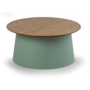 Plastový kávový stolek SETA s dřevěnou deskou, průměr 69 cm, dub/zelená