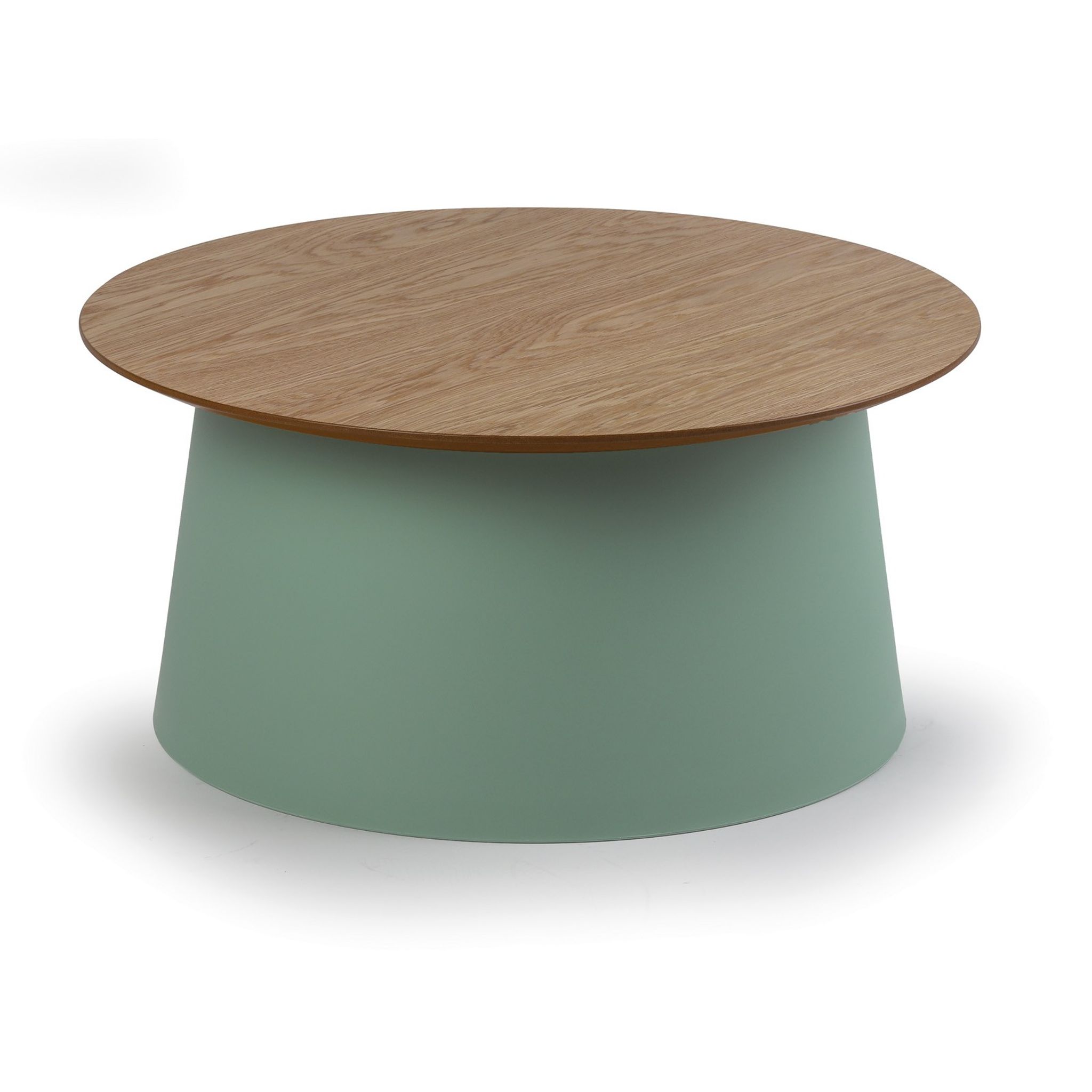 Plastový kávový stolek SETA s dřevěnou deskou, průměr 69 cm, dub/zelená