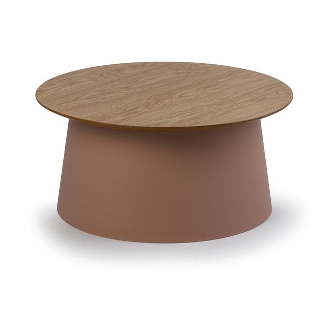 Plastový kávový stolek SETA s dřevěnou deskou, průměr 690 mm, cihlový