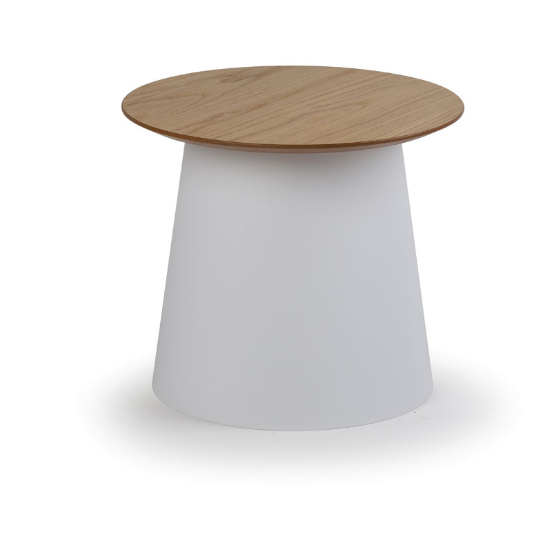 Fotografia produktu: Plastový kávový stolík SETA s drevenou doskou, priemer 49 cm, dub/biela