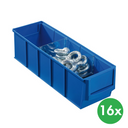 Plastový regálový box ShelfBox typ A - 91 x 300 x 81 mm, 16 ks, modrý