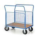 Plattformwagen mit 2 Gitterwänden, 1200 x 800 mm, Tragfähigkeit 300 kg, Rollen 160 mm, schwarzer Gummi