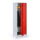 Plechová šatní skříňka s8 na nohách, 2 oddíly, 1920 x 600 x 500 mm, otočný zámek, tmavě šedé dveře