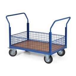 Plošinový vozík - 4 nízke drôtené výplne, 1200x800 mm, nosnosť 200 kg, kolesá 125 mm s čiernou gumou
