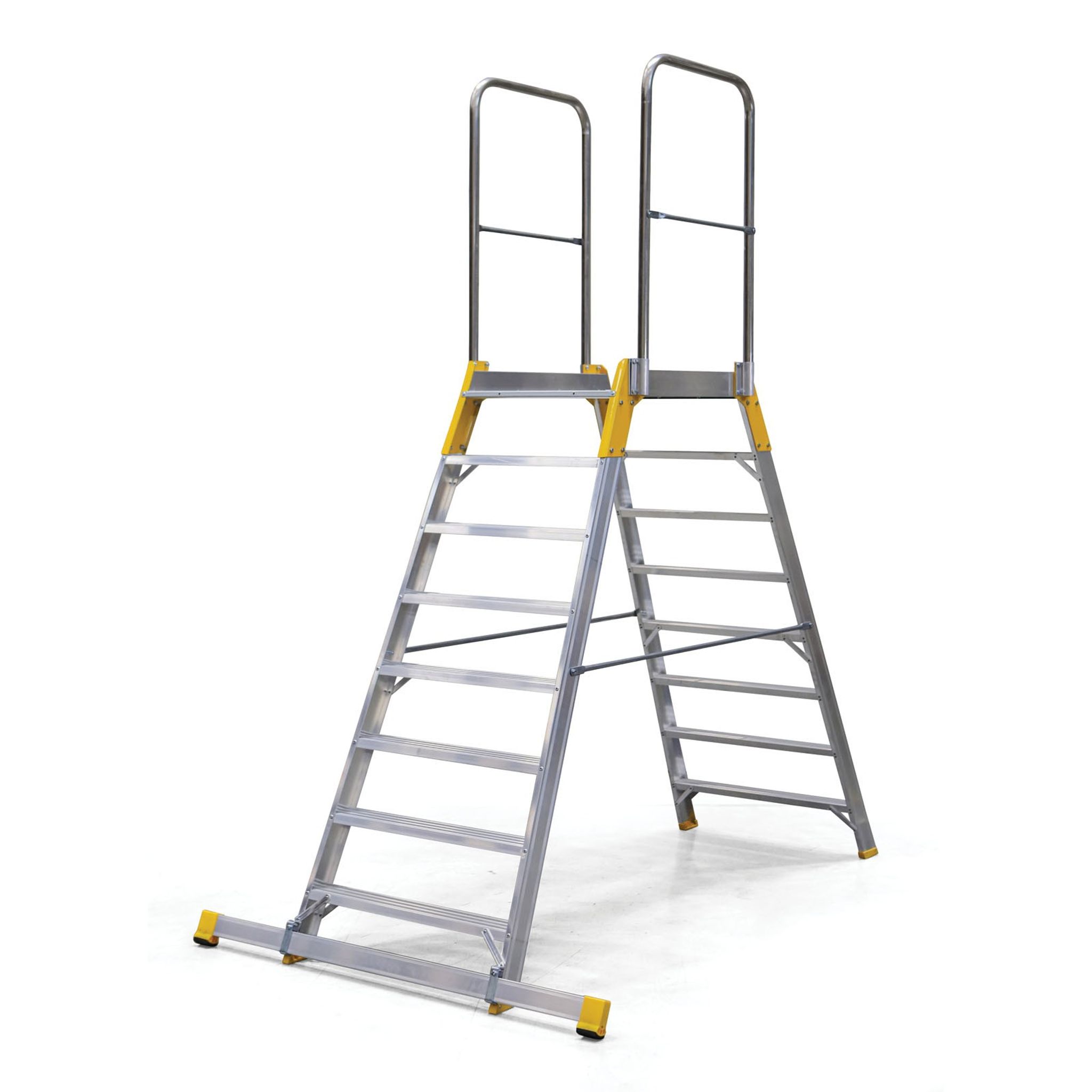 Podestleiter, Aluminium, ALVE FORTE, 2x8 Sprossen, Plattformhöhe 1,68 m