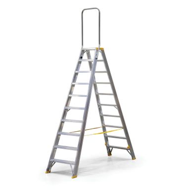 Podestleiter beidseitig aus Aluminium ALVE FORTE mit Handgriff, 2x10 Stufen, Höhe 2,12 m