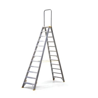 Podestleiter beidseitig aus Aluminium ALVE FORTE mit Handgriff, 2x12 Stufen, Höhe 2,55 m