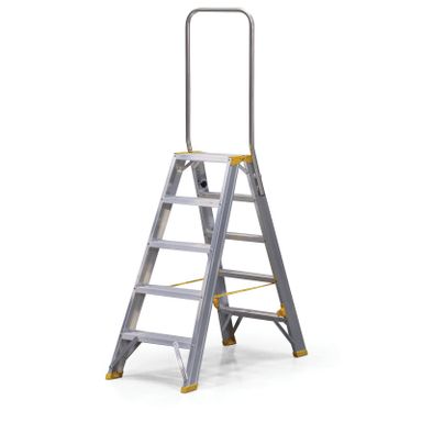 Podestleiter beidseitig aus Aluminium ALVE FORTE mit Handgriff, 2x5 Stufen, Höhe 1,07 m