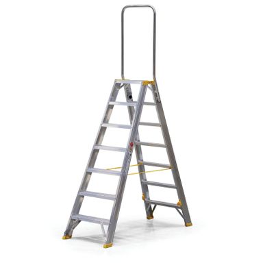 Podestleiter beidseitig aus Aluminium ALVE FORTE mit Handgriff, 2x7 Stufen, Höhe 1,49 m