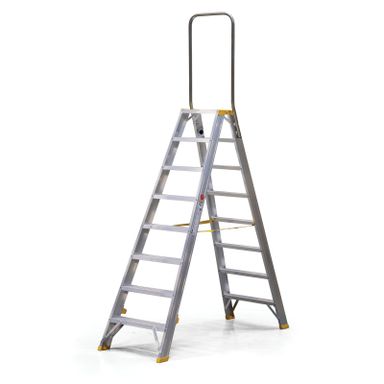Podestleiter beidseitig aus Aluminium ALVE FORTE mit Handgriff, 2x8 Stufen, Höhe 1,7 m