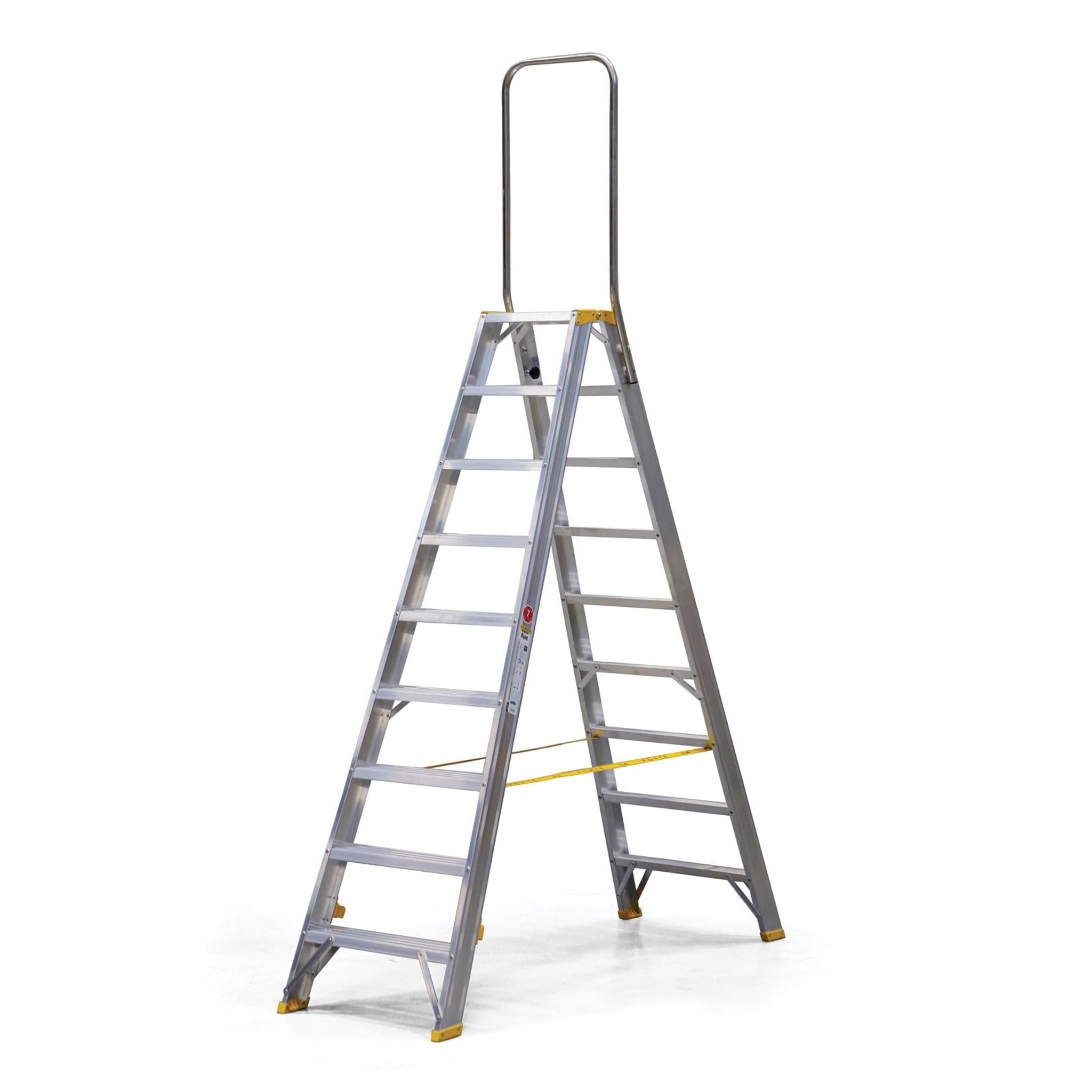 Podestleiter beidseitig aus Aluminium ALVE FORTE mit Handgriff, 2x9 Stufen, Höhe 1,91 m