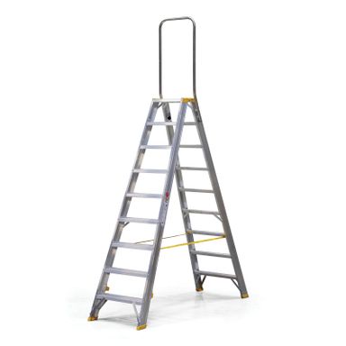 Podestleiter beidseitig aus Aluminium ALVE FORTE mit Handgriff, 2x9 Stufen, Höhe 1,91 m