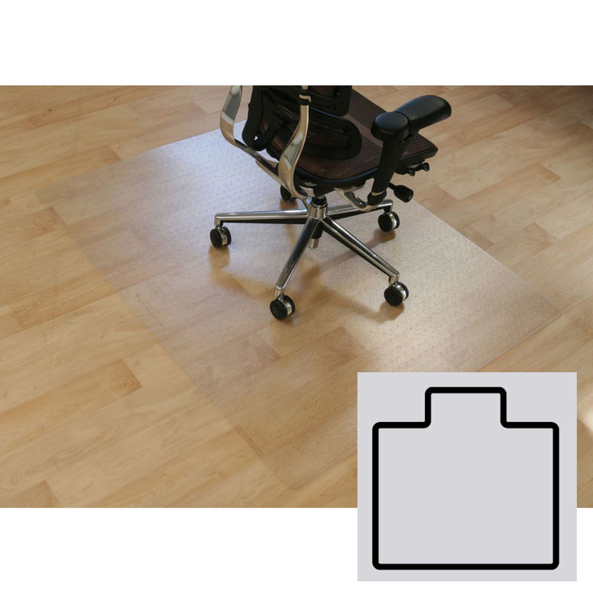 Podložka pod židli na hladké podlahy - Polykarbonát, tvar T, 1500 x 1200 mm