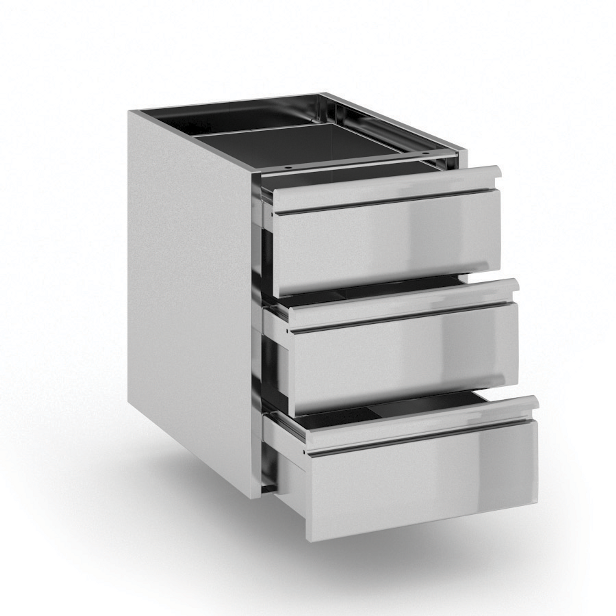 Pojemnik z szufladami ze stali nierdzewnej, 3 szuflady, 400 x 560 x 528 mm