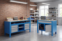 Pojízdný dílenský stůl G9, 2 police, 1 skříňka, 3 zásuvky, 1690 x 595 x 865-1130 mm, šedá/modrá