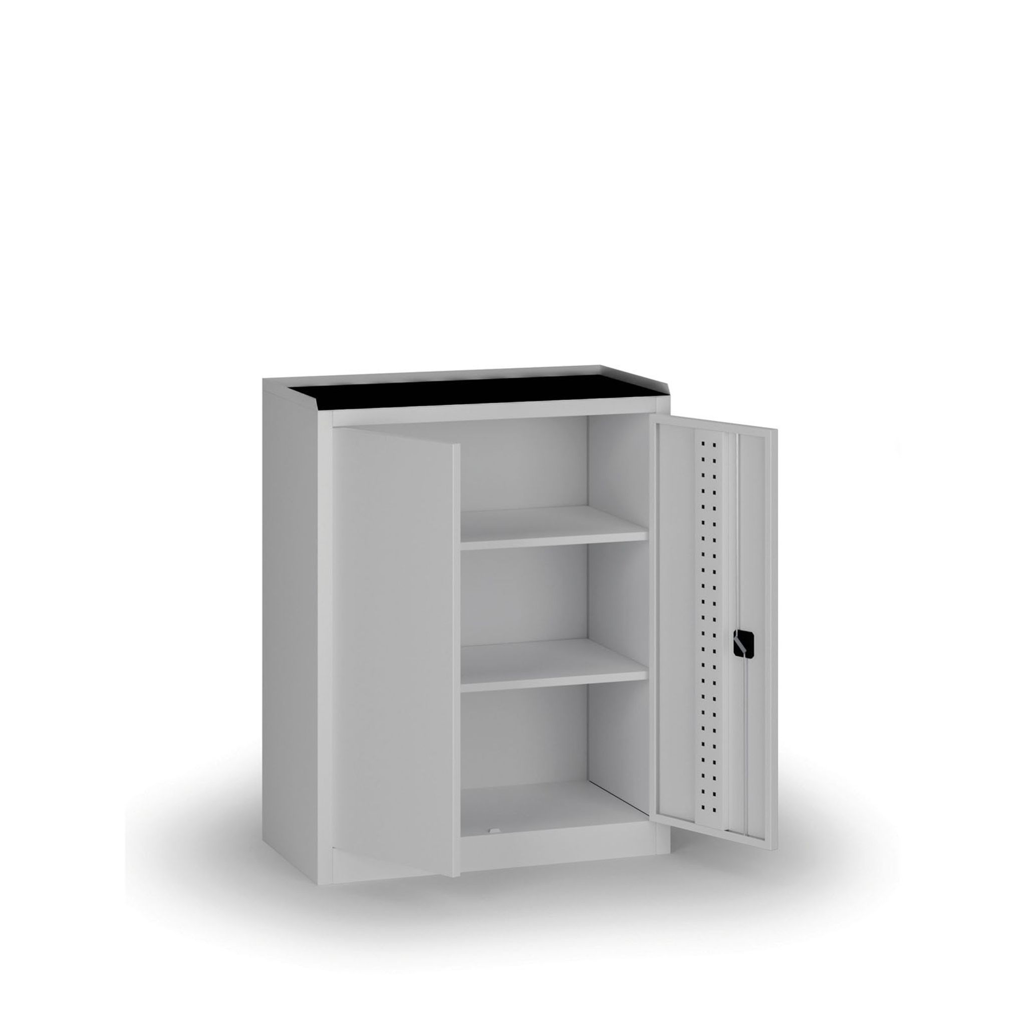 Policová dielenská skriňa 2-dverová, 2 police, 1180 × 950 × 500 mm, sivé dvere
