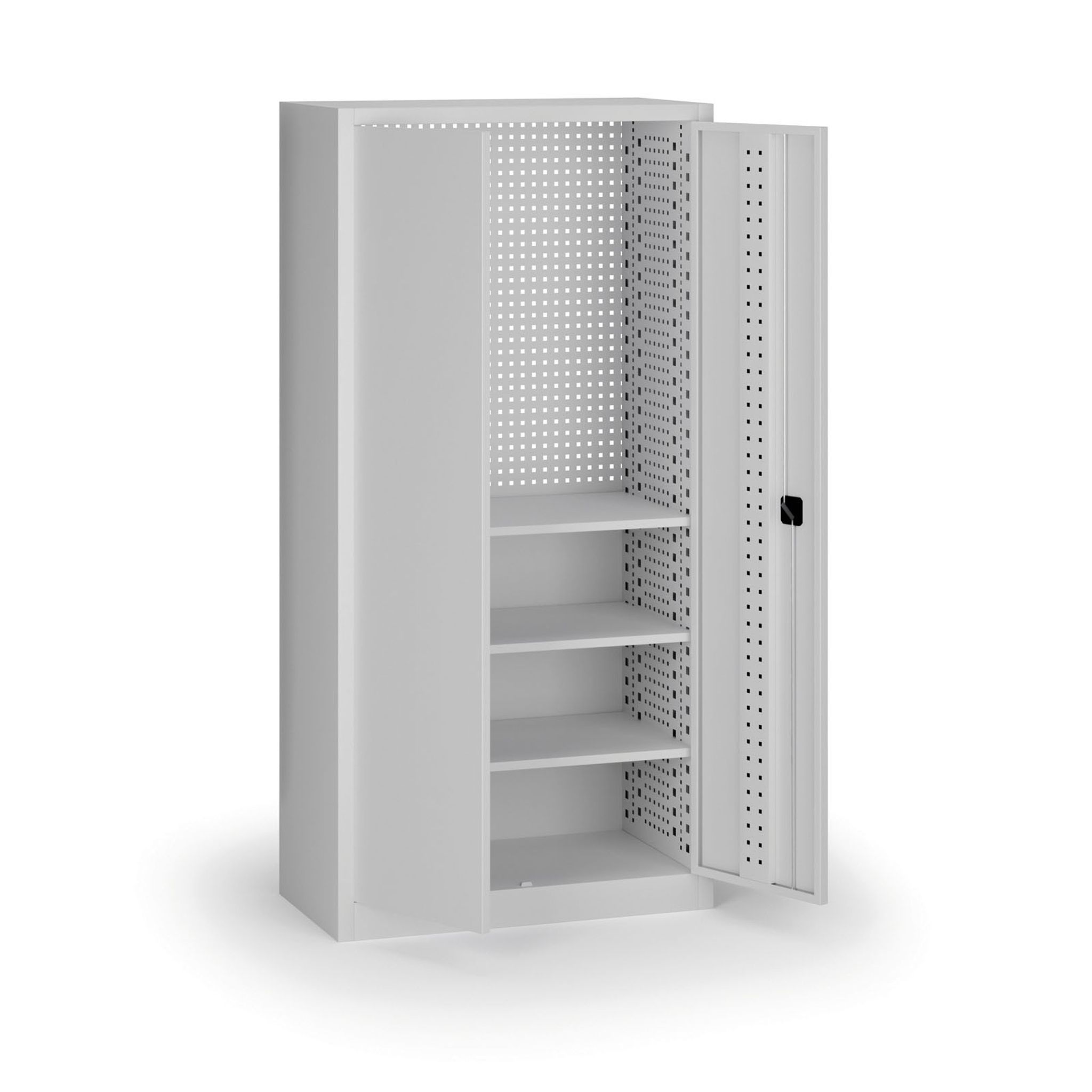 Policová dielenská skriňa 2-dverová, 3 police, 1950 × 950 × 500 mm, sivé dvere