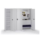 Policová dielenská skriňa 2-dverová, 4 police + 4 zásuvky, 1950 × 950 × 500 mm, sivé dvere