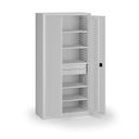 Policová dielenská skriňa 2-dverová, 5 políc + 2 zásuvky, 1950 × 950 × 500 mm, sivé dvere