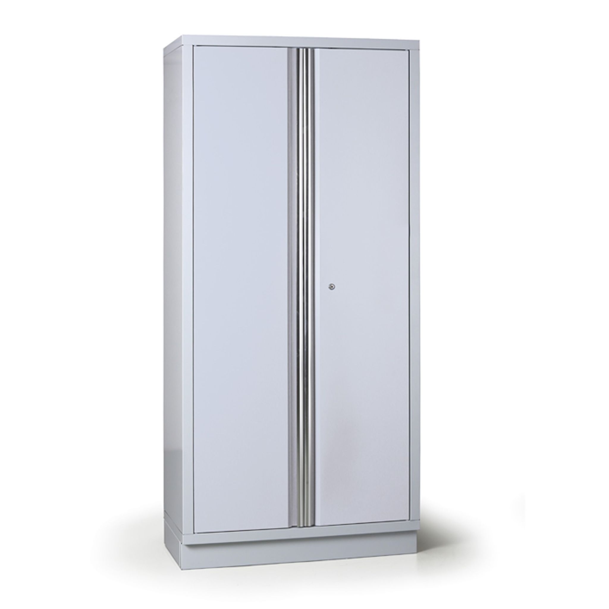 Policová dielenská skriňa 2-dverová G2, 4 police, zámok, 915 x 458 x 2000 mm, sivá
