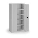 Policová dielenská skriňa na náradie KOVOS, perforovaný panel, 4 police, 950 x 600 x 1950 mm, sivá