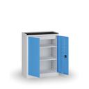 Policová dílenská skříň 2-dveřová, 2 police + 1 zásuvka, 1180 × 950 × 500 mm, modré dveře