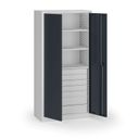 Policová dílenská skříň 2-dveřová, 3 police + 7 zásuvek, 1950 × 950 × 500 mm, grafitové dveře