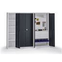 Policová dílenská skříň 2-dveřová, 4 police, 1950 × 950 × 500 mm, grafitové dveře