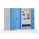 Policová dílenská skříň 2-dveřová, 4 police, 1950 × 950 × 500 mm, modré dveře