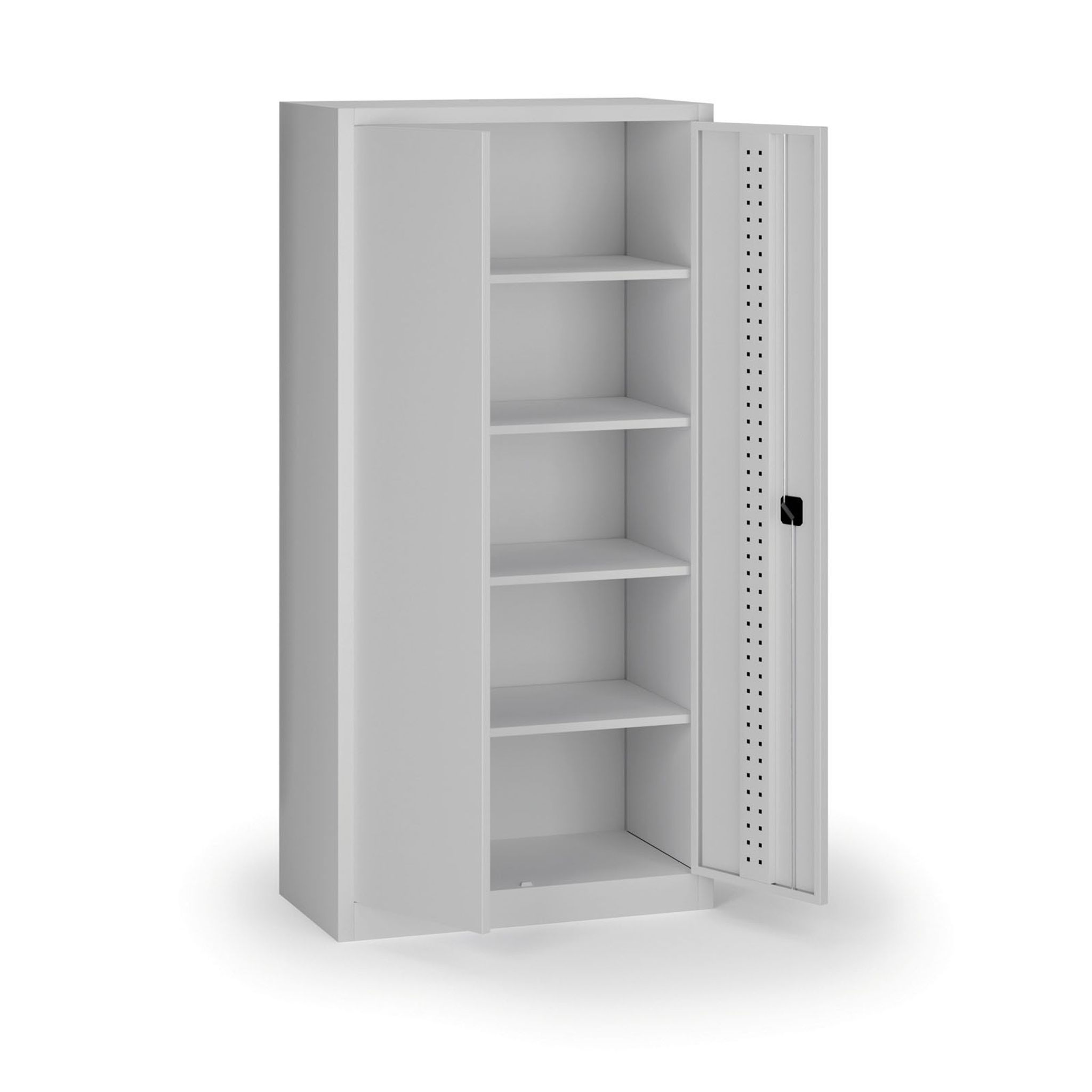 Policová dílenská skříň 2-dveřová, 4 police, 1950 × 950 × 500 mm, šedé dveře