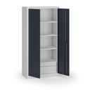 Policová dílenská skříň 2-dveřová, 4 police + 2 zásuvky, 1950 × 950 × 500 mm, grafitové dveře