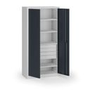 Policová dílenská skříň 2-dveřová, 4 police + 4 zásuvky, 1950 × 950 × 500 mm, grafitové dveře