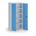 Policová dílenská skříň na nářadí KOVOS, perforovaný panel, 4 police, 950 x 600 x 1950 mm, modrá