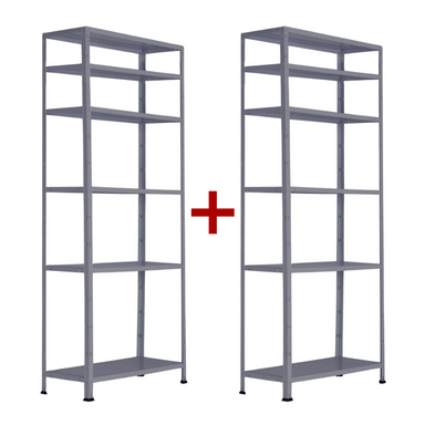 Policový regál 1+1 ZADARMO, 1760x750x300 mm, 6 políc, nosnosť police 75 kg, RAL 7031