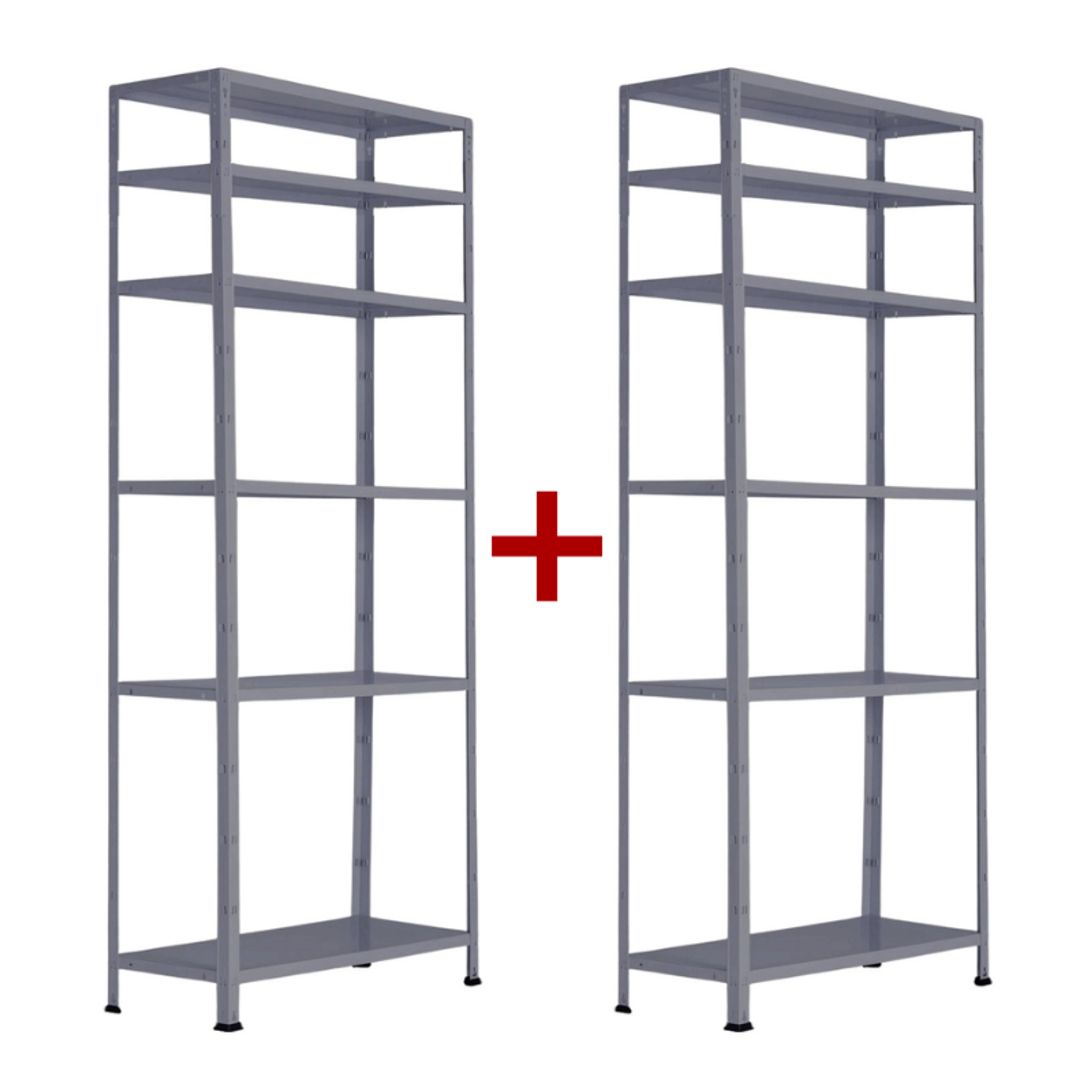 Policový regál 1+1 ZDARMA, 1760x750x300 mm, 6 polic, nosnost police 75 kg, RAL 7031