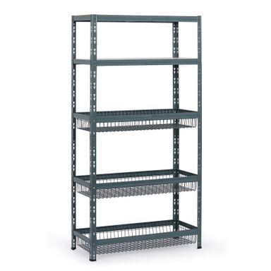 Policový regál s koši, 1790 x 900 x 400 mm, nosnost 175 kg, 2 police + 3 koše