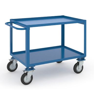 Policový vozík 700 x 1000 mm, 2 kovové police, rukojeť
