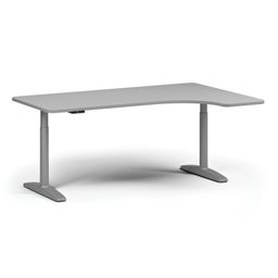 Polohovací stůl se zaoblenými rohy OBOL, 180x120 cm, 2 motory, L/P, šedá zaoblená podnož, šedá