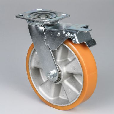 Polyuretánové otočné koleso s brzdou, 200 mm