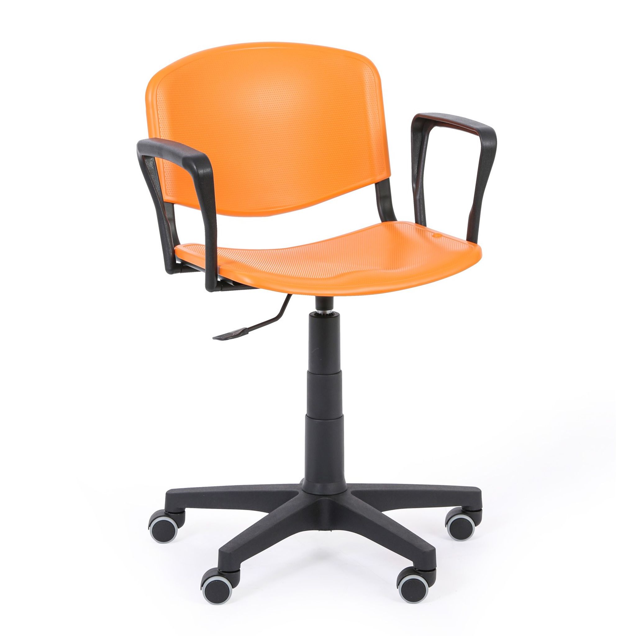 Pracovná stolička ISO s podpierkami rúk, otočná, oranžová