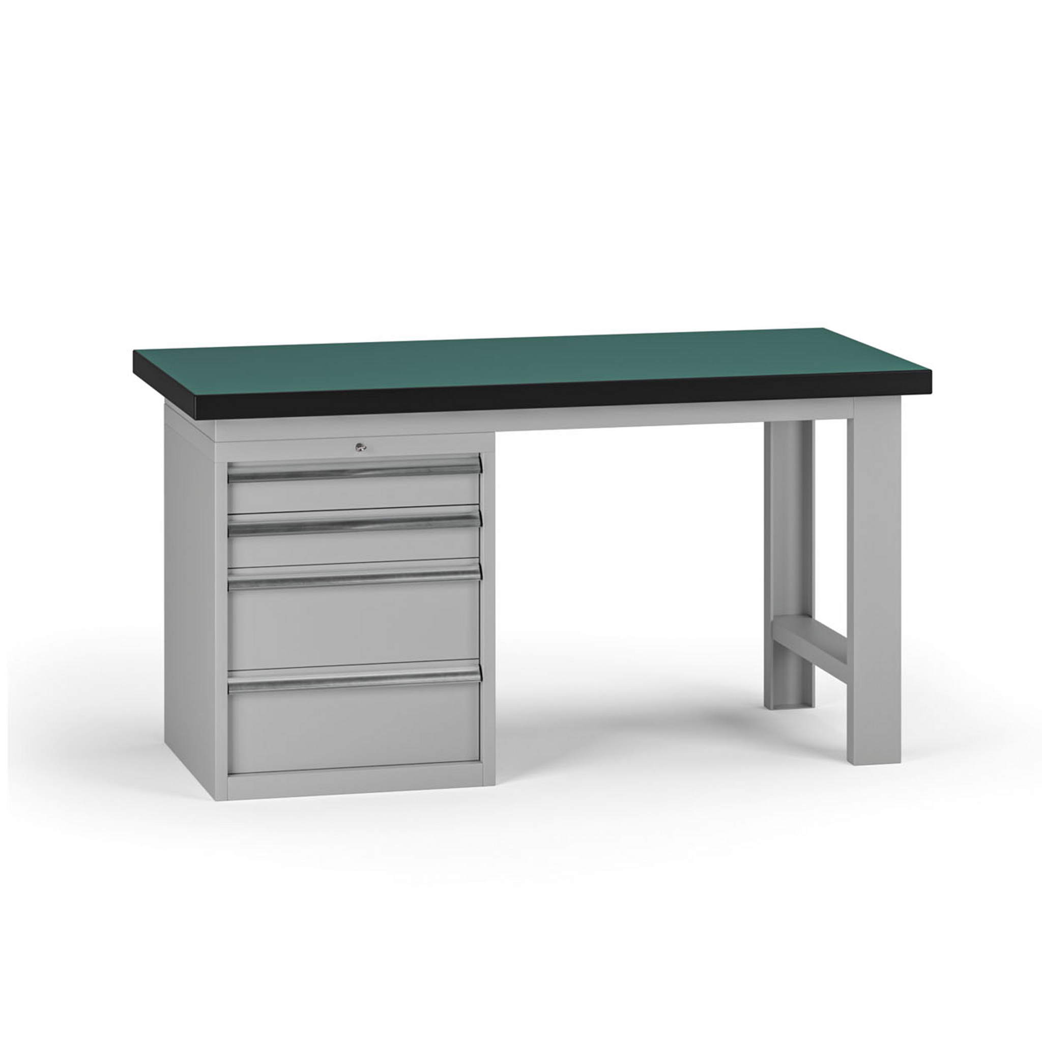 Pracovní stůl do dílny G8, 1500 x 750 x 800 mm, 1x kontejner, 4 zásuvky, šedá