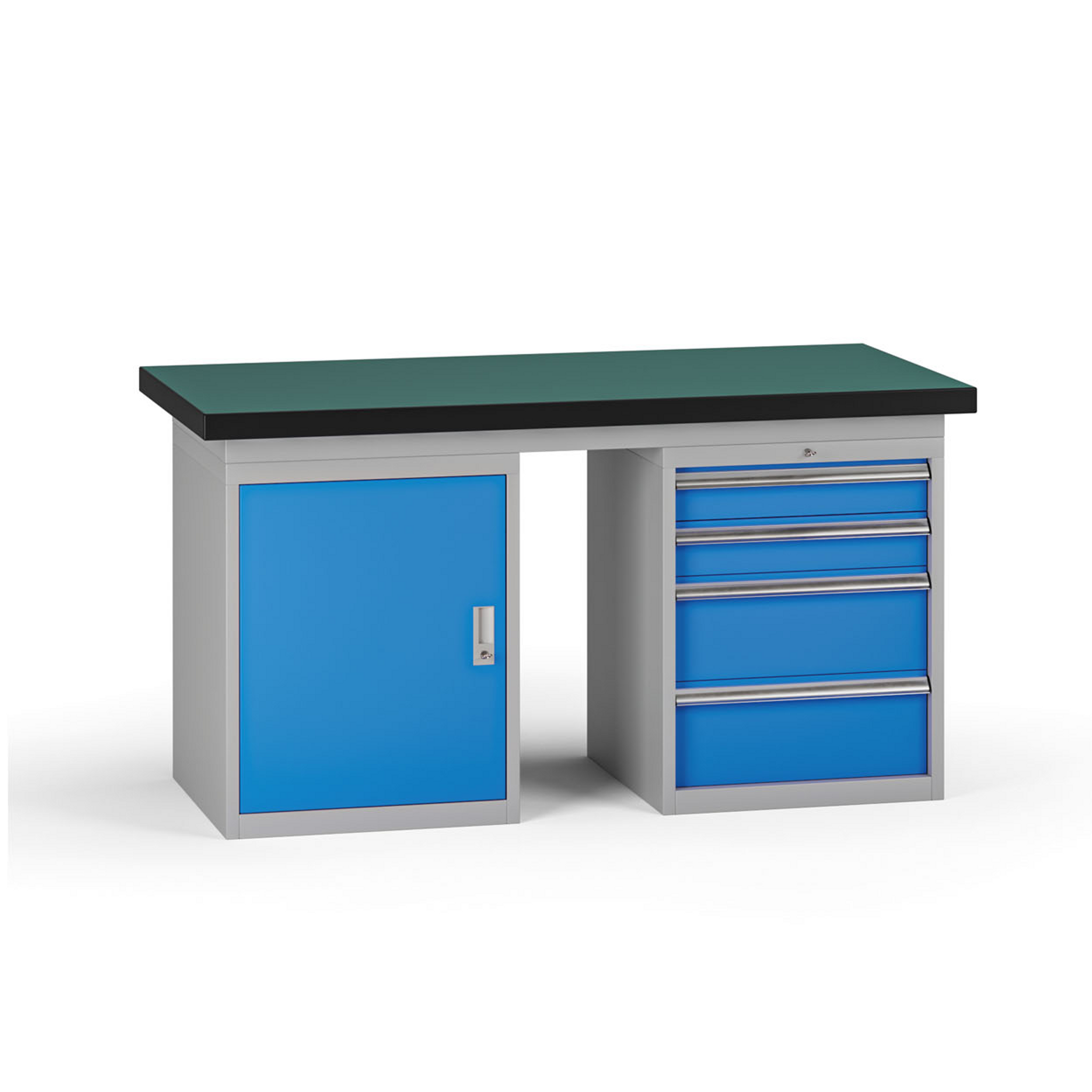 Pracovní stůl do dílny G8, 1500 x 750 x 800 mm, 1x skříňka, 1x kontejner, 4 zásuvky