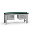 Pracovní stůl do dílny G8, 1800 x 750 x 800 mm, 2x kontejner, 6 zásuvek, šedá