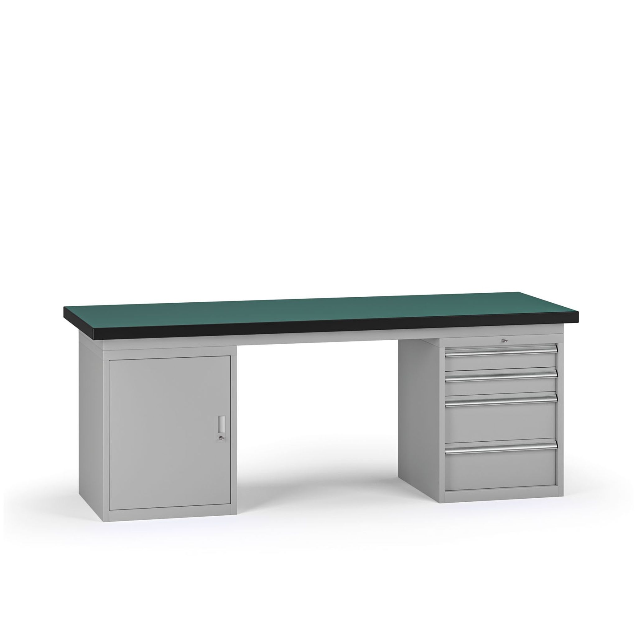 Pracovní stůl do dílny G8, 2100 x 750 x 800 mm, 1x skříňka, 1x kontejner, 4 zásuvky, šedá